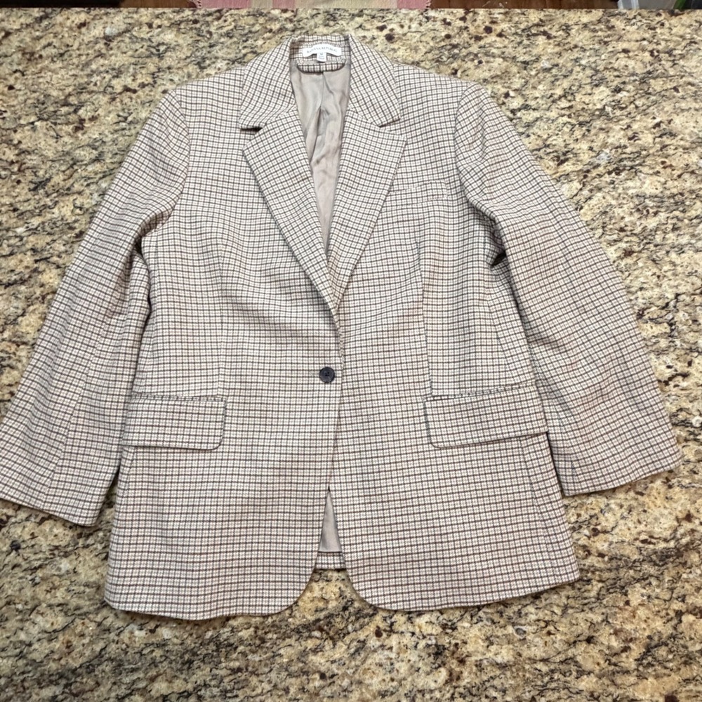 Banana Republic Emmetex Italian Wool Blend Plaid Boyfriend Fit Blazer MP ws